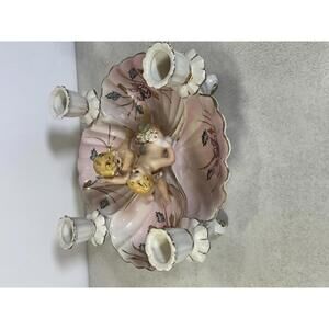 VTG 1950s Japanese Cherub Shell Centerpiece Bowl With Candleholders Porcelain